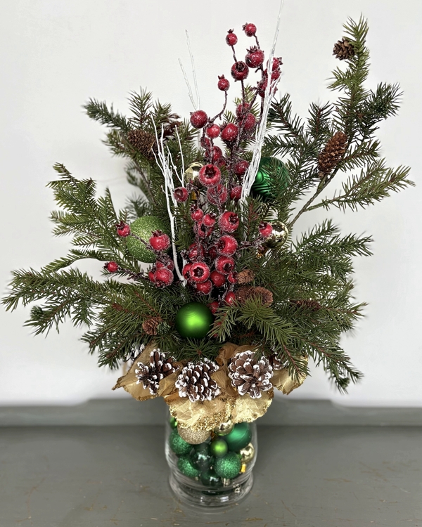 Gold Fairy Tale Christmas Arrangement - A vibrant Christmas floral arrangement